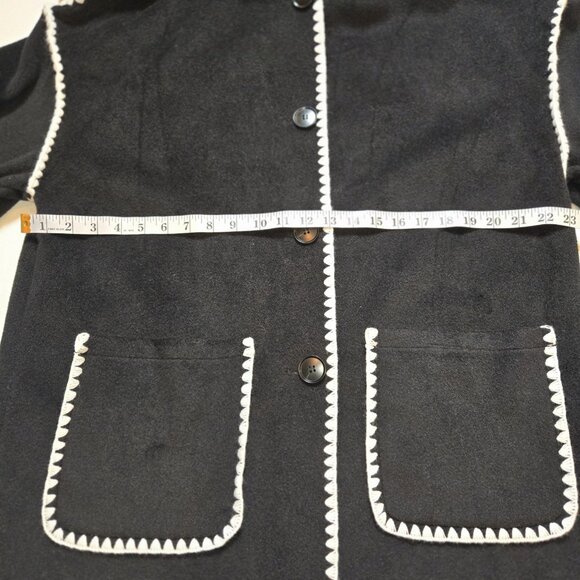 VICI Contrast Coat W Scarf Mid Length Fleece White Trim Style Fringe VC1094VC B - Picture 6 of 11